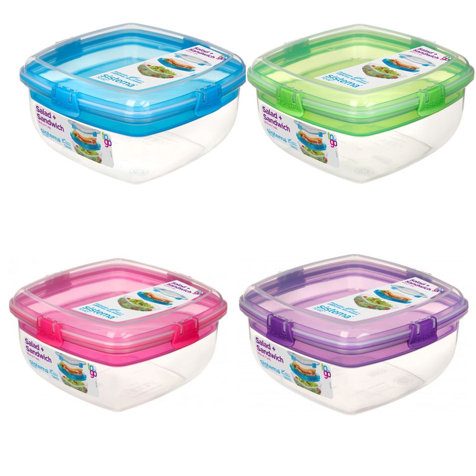 Sistema To-Go 1.63L Salad & Sandwich Plastic Food Storage Container 