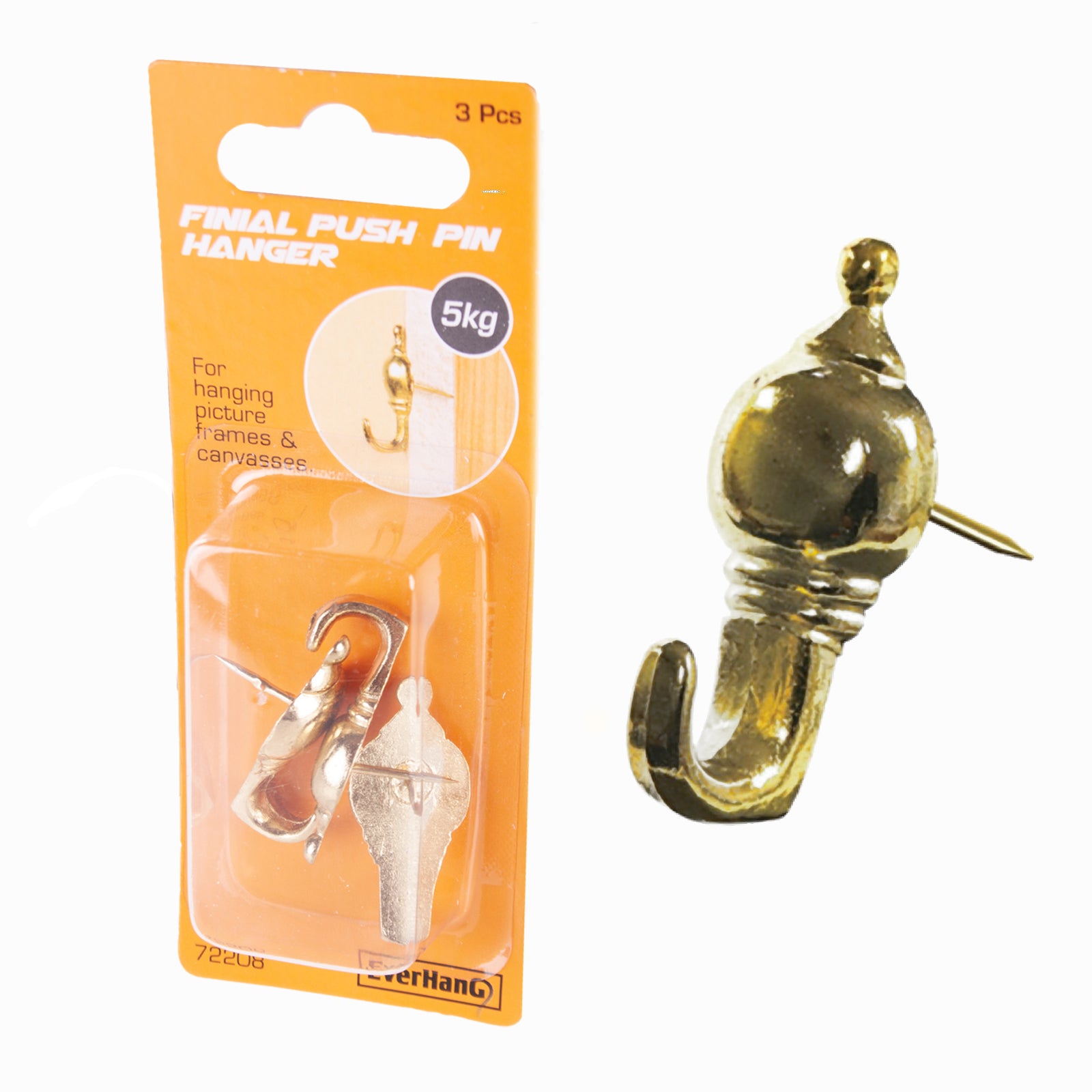 Everhang Brass Plated Small Finial Picture Hanging Push Pins - 3