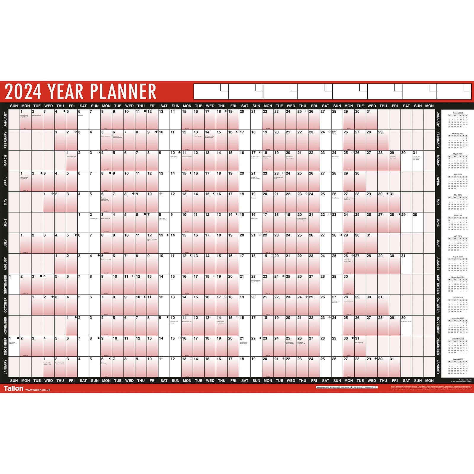 2024 Yearly Wall Planner 85 x 58 cm – Yorkshire Trading Company