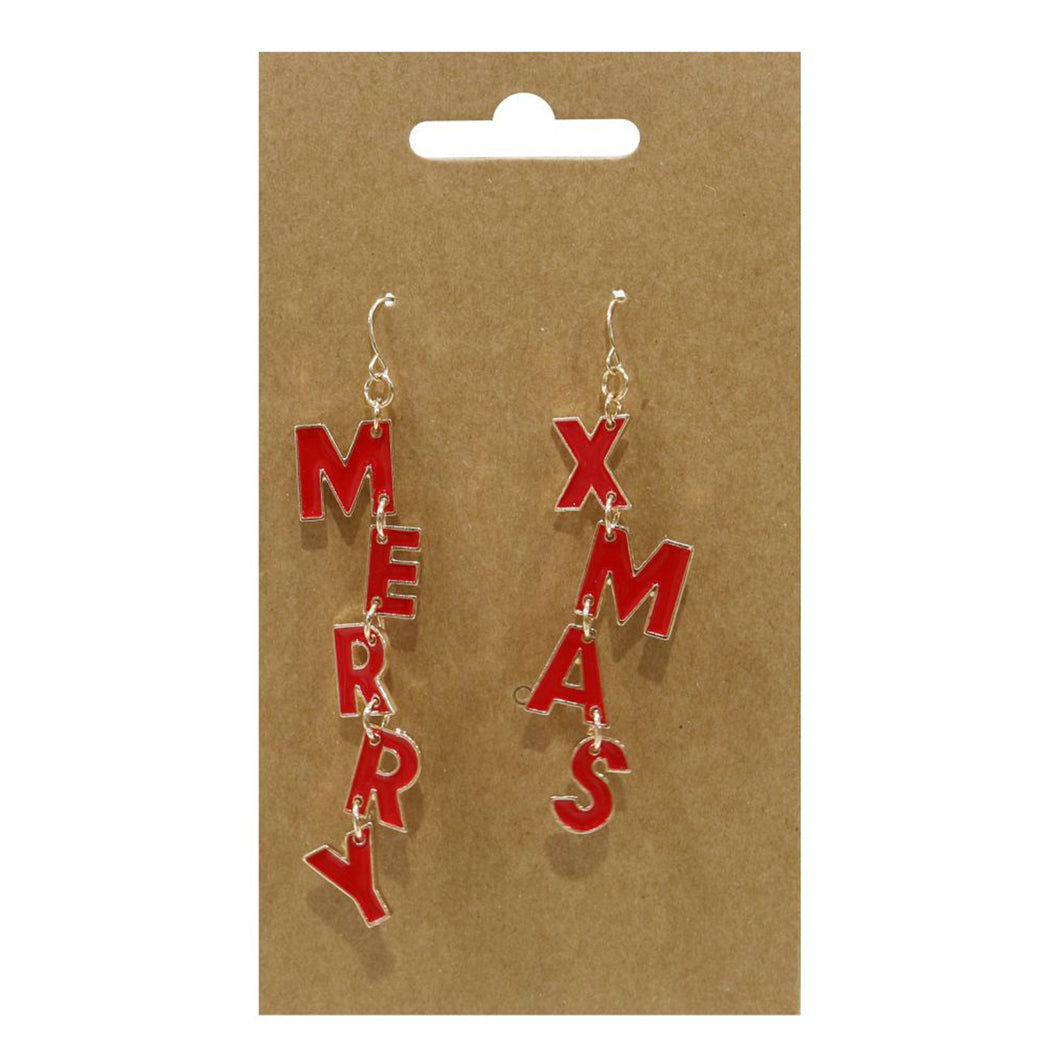 Christmas Metal Merry Xmas Dangly Earrings