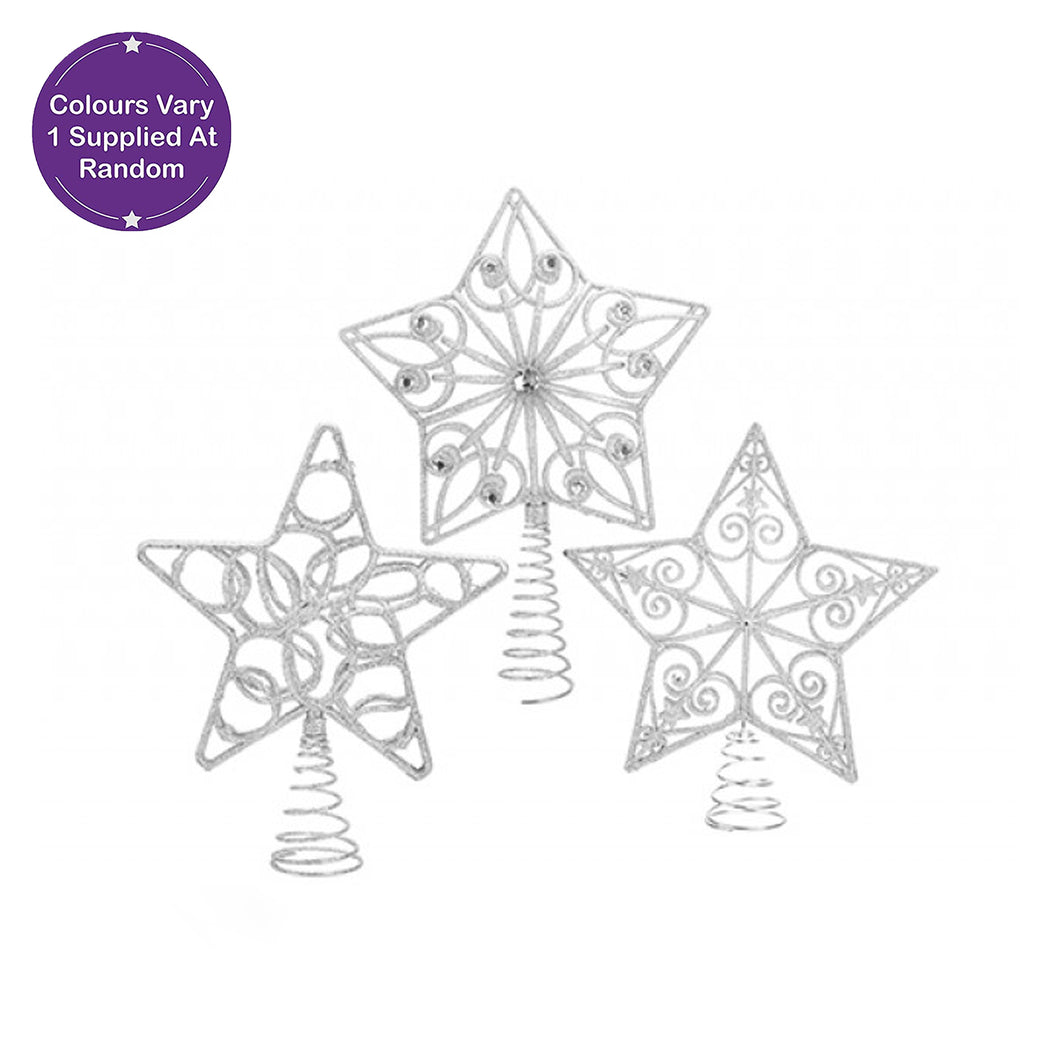 Christmas Luxury Glitter Tree Topper Star Silver - 3 Assorted