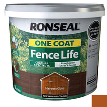 Load image into Gallery viewer, Ronseal Harvest Gold One Coat Fence Life Paint 9L
