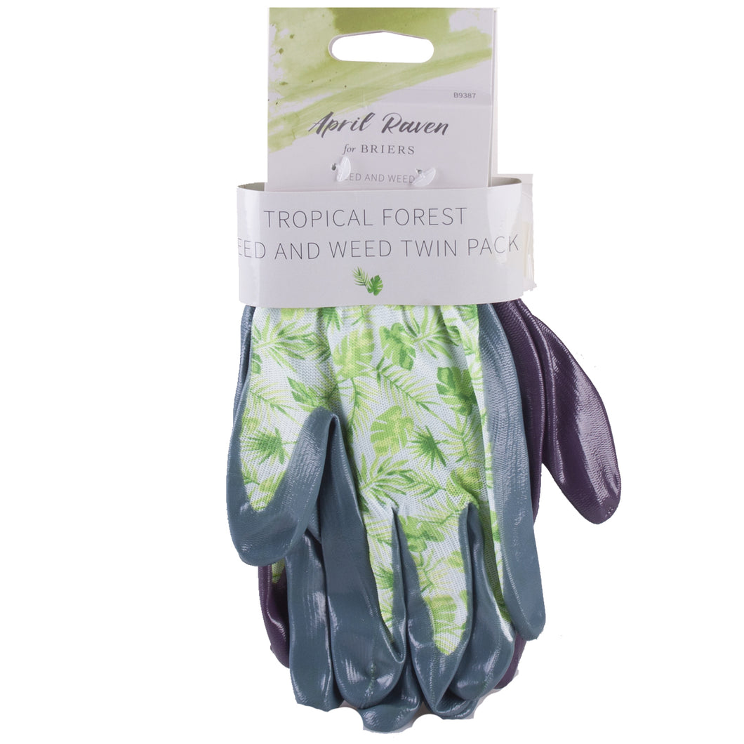 April Raven Gardening Gloves Tropical Forest Twin Pack