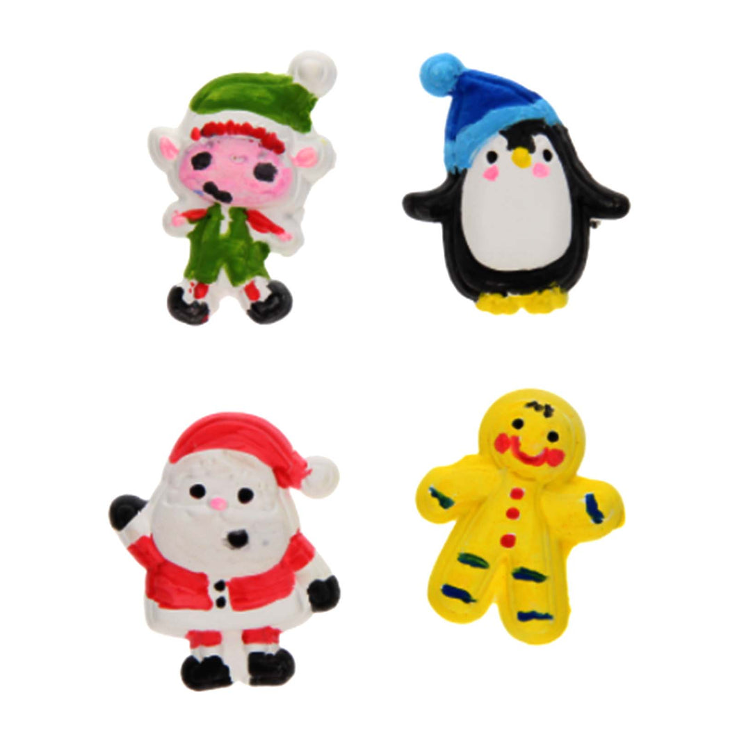 Handmade elf, penguin, Santa, and gingerbread plaster figurines