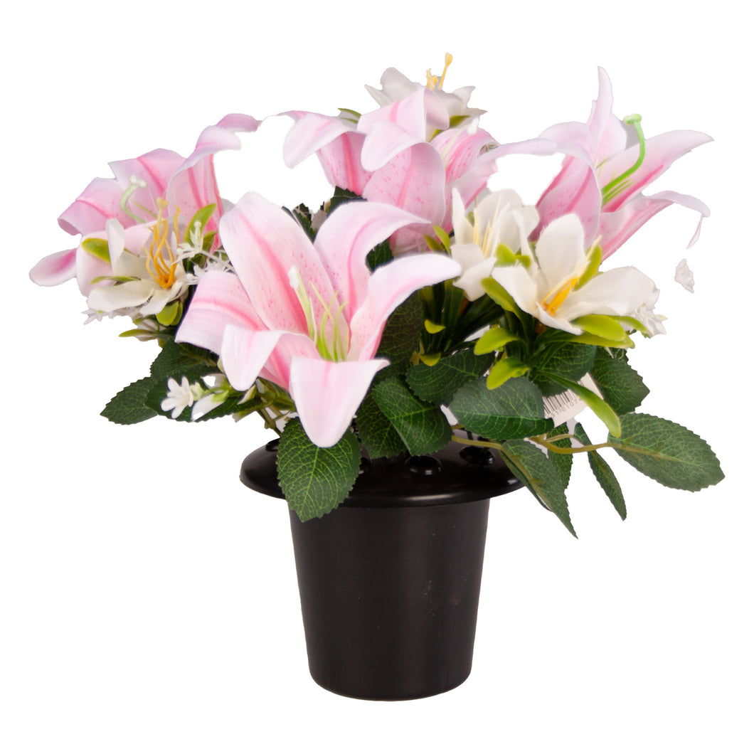 Grave Pot Lilies & Foliage Pink/ivory